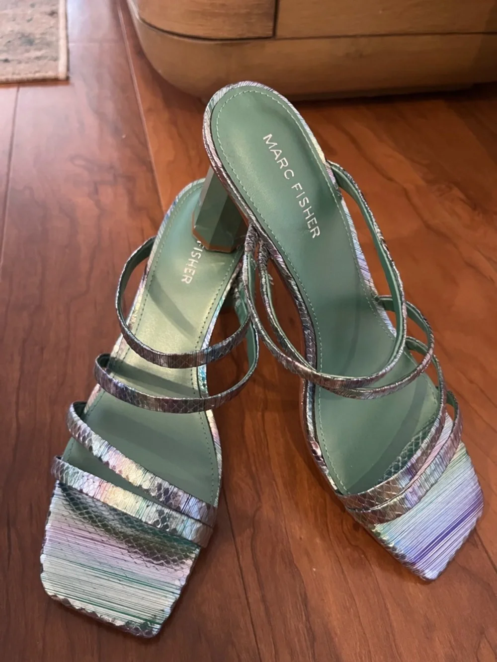 Marc Fisher Women’s Kristin Slip On Strappy Heeled Sandals Size 8M Multi Color